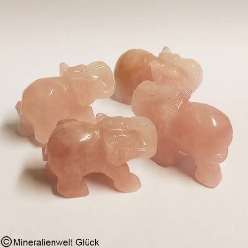 Edelstein Elefant Rosenquarz, Tierfiguren, Mineralien, Edelsteine, Heilsteine