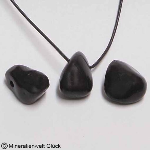 Schungit Trommelsteine gebohrt, Trommelsteine, Edelsteine, Heilsteine